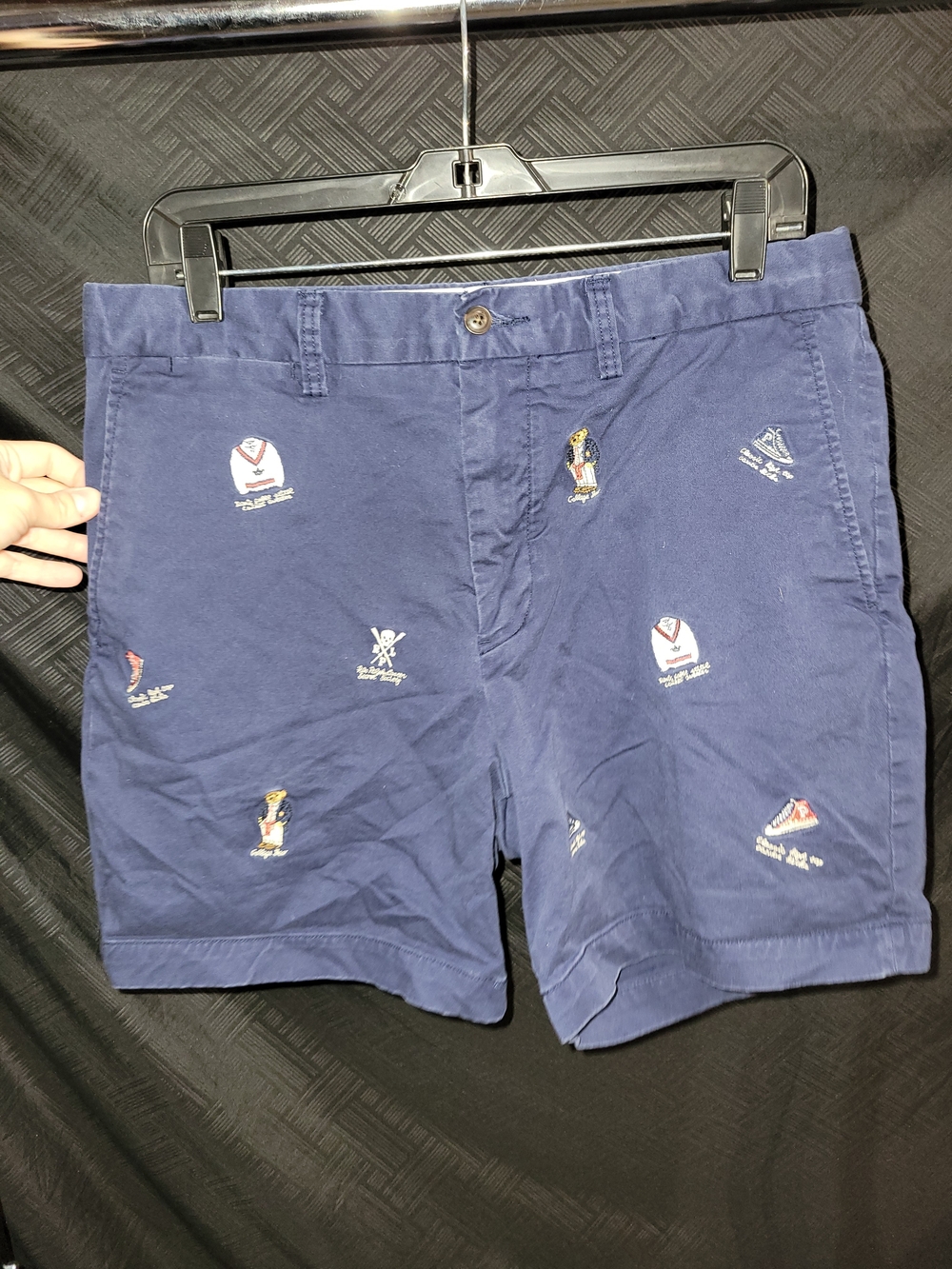 Polo Ralph Lauren Men's Size 33 Chino Shorts Polo Bear  Navy Embroidered